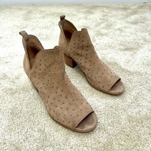 Lucky Brand Barlena Studded/Riveted Peeptoe Suede Ankle Booties - 8.5